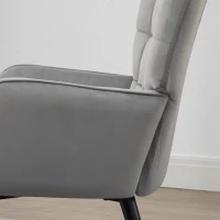 HOMCOM Fotoliu Tapițat cu Cotiere și Suport pentru Picioare Integrat, Taburet din Țesătură cu Efect de Catifea, 73x77.5x98 cm, Gri Deschis(m-8)