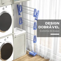 HOMCOM Estendal para Roupa Dobrável 80x55x152cm com 6 Rodas e 3 Prateleiras com Altura Ajustável de Aço Inoxidável Prata e Azul(m-6)
