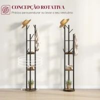 HOMCOM Cabide de Pé Giratório para Roupa de 4 Níveis com 4 Prateleiras 8 Ganchos para Pendurar Roupas Ø30x175 cm Marrom Rústico(m-4)