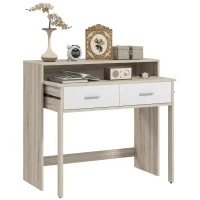 HOMCOM Mesa Consola de Entrada de 2 Níveis com Trilhos Deslizantes 2 Gavetas 2 Rodas Móvel de Entrada 95x35x87 cm Madeira e Branco(m-10)