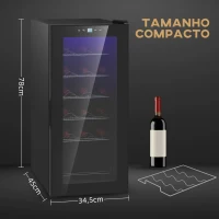 HOMCOM Cave de Vinho 18 Garrafas com Luz LED Ecrã Tátil Digital Controlo de Temperatura Porta de Vidro e 5 Prateleiras Preto(m-5)