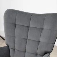 HOMCOM Fotoliu Tapițat pentru Interior cu Brațe și Taburet Integrat, Fotoliu pentru Sufragerie din Țesătură cu Efect de Catifea, 73x77.5x98 cm, Gri Închis(m-8)