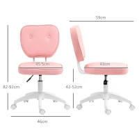 Vinsetto Vanity Office Chair, PU Leather Computer Chair for Home, with Adjustable Height, Armless, Swivel Wheels, Pink(m-3)