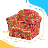 AIYAPLAY Kids Armchair with Dinosaur Design, Wooden Frame, for Bedroom, Playroom, Kids Room, Red(m-3)