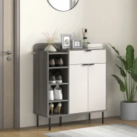 HOMCOM Modern and Minimal 12 Shoe Storage Cabinet - Grey/White(m-10)