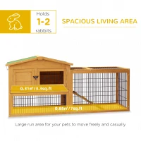 PawHut Wooden Rabbit Hutch 150 x 52.5 x 68cm with Run & Slide-Out Tray - Yellow(m-4)