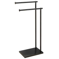 HOMCOM Toallero de Pie con 2 Barras y Marco Metálico Toallero de Baño Moderno en Forma de L 35,5x20x78 cm Negro(m-10)