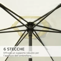 Outsunny Ombrellone da Giardino 2.6x2.5 m Anti UV Protezione 30+ con Testa Inclinabile, Palo in Alluminio e 6 Stecche, Bianco Crema(m-6)