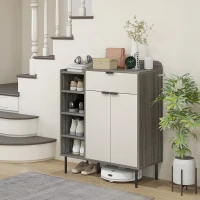 HOMCOM Modern and Minimal 12 Shoe Storage Cabinet - Grey/White(m-2)