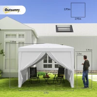 Outsunny Paviljoen, Partytent, 4 afneembare zijwanden, 2 ramen, metalen frame, 2,95 x 2,95 m, Wit(m-3)