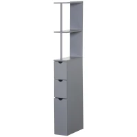 HOMCOM Coluna Casa de Banho Armário Compacto Casa de Banho Móvel Auxiliar com 2 Prateleiras 2 Gavetas 15x33x136,5 cm Cinza(m-11)