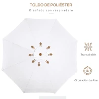 Outsunny Sombrilla Parasol de Madera Grande Ø300x250cm para Exterior Jardín Patio Altura Ajustable en 3 Niveles Desmontable Portátil Fácil de Guardar y Transportar Color Marfil(m-8)