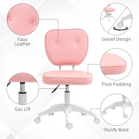 Vinsetto Vanity Office Chair, PU Leather Computer Chair for Home, with Adjustable Height, Armless, Swivel Wheels, Pink(m-5)