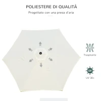 Outsunny Ombrellone da Giardino 2.6x2.5 m Anti UV Protezione 30+ con Testa Inclinabile, Palo in Alluminio e 6 Stecche, Bianco Crema(m-7)
