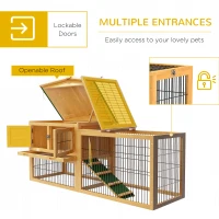 PawHut Wooden Rabbit Hutch 150 x 52.5 x 68cm with Run & Slide-Out Tray - Yellow(m-5)