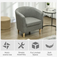 HOMCOM Fotoliu Modern, Scaun Accent Tapițat cu Picioare din Lemn, Scaun din Material Textil, 74x63x73 cm, Gri(m-6)