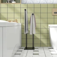 HOMCOM Toallero de Pie con 2 Barras y Marco Metálico Toallero de Baño Moderno en Forma de L 35,5x20x78 cm Negro(m-8)