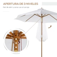 Outsunny Sombrilla Parasol de Madera Grande Ø300x250cm para Exterior Jardín Patio Altura Ajustable en 3 Niveles Desmontable Portátil Fácil de Guardar y Transportar Color Marfil(m-4)