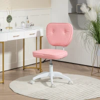 Vinsetto Vanity Office Chair, PU Leather Computer Chair for Home, with Adjustable Height, Armless, Swivel Wheels, Pink(m-2)
