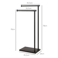 HOMCOM Toallero de Pie con 2 Barras y Marco Metálico Toallero de Baño Moderno en Forma de L 35,5x20x78 cm Negro(m-3)