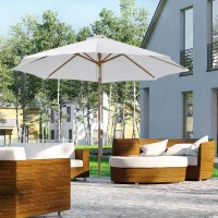 Outsunny Sombrilla Parasol de Madera Grande Ø300x250cm para Exterior Jardín Patio Altura Ajustable en 3 Niveles Desmontable Portátil Fácil de Guardar y Transportar Color Marfil(m-2)
