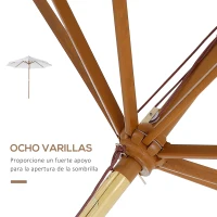 Outsunny Sombrilla Parasol de Madera Grande Ø300x250cm para Exterior Jardín Patio Altura Ajustable en 3 Niveles Desmontable Portátil Fácil de Guardar y Transportar Color Marfil(m-7)