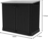 Keter Porta Attrezzi da Giardino Store-It-Out Midi, 880L, Effetto Legno, Nero, 132x71,5x113,5H cm(m-5)