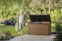 Keter Baule da Giardino Darwin, 570L, Effetto Legno, Marrone, 142,9x65,5x78,2H cm(m-5)