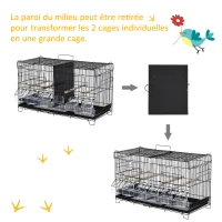 PawHut Lot de 2 cages à oiseaux mangeoires perchoirs 8 portes plateau excrément amovible + poignée métal PP noir(m-6)