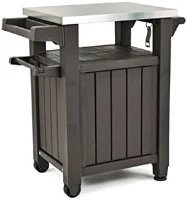 Keter Mobile Supporto Barbecue Unity, 105L, Ripiano in Acciaio, Effetto Legno, 70x54x90H cm(m-2)