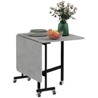 HOMCOM Eettafel voor 4-6 Personen, Opvouwbare Tafel met Wielen, Stalen Frame, 52,5-120 x 80 x 73 cm, Grijs(m-10)