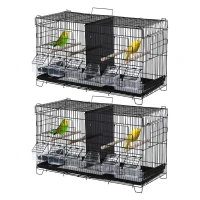 PawHut Lot de 2 cages à oiseaux mangeoires perchoirs 8 portes plateau excrément amovible + poignée métal PP noir(m-10)