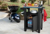 Keter Mobile Supporto Barbecue Unity, 105L, Ripiano in Acciaio, Effetto Legno, 70x54x90H cm(m-6)