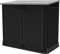 Keter Porta Attrezzi da Giardino Store-It-Out Midi, 880L, Effetto Legno, Nero, 132x71,5x113,5H cm(m-2)