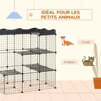 PawHut Lot de 2 cages parc enclos pour petits animaux chats visons modulable 3 niveaux 2 portes rampe fil métallique noir(m-7)
