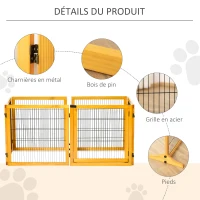 PawHut Lot de 2 barrières de sécurité chien barrière modulable pliable 6 panneaux 2 pieds support bois de pin jaune(m-7)