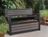 Keter Panchina Contenitore da Giardino Hudson, 227L, Effetto Legno Spazzolato, Grafite, 132,7x61,2x89H cm(m-8)