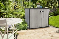 Keter Porta Attrezzi da Giardino Patio Store, 1000L, Effetto Legno Spazzolato, Grigio, 139,5x77x120H cm(m-2)