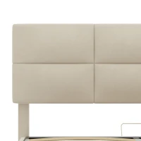 Lit Double avec Rangement et Système Hydraulique, Tissu Velouté, Lumières LED, Chargeur USB, 160x200 cm, Beige(m-9)