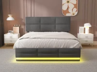 Lit Double avec Rangement et Système Hydraulique, Tissu Velouté, Lumières LED et Chargeur USB, 160x200 cm, Gris(m-4)