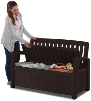 Keter Panchina Contenitore da Giardino Patio, 227L, Effetto Legno, Grafite, 132,7x61,2x89H cm(m-5)