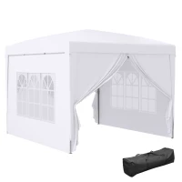 Outsunny Carpa Gazebo con Paredes Desmontables Ventanas Visibles Puerta con Cremallera Incluye Bolsa de Transporte Cuerdas y Piquetas 3x3 m Blanco(m-6)