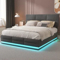 Doppelbett mit Stauraum und Hydrauliksystem, Samtstoff, LED-Beleuchtung und USB-Ladegerät, ohne Matratze, 140x200 cm, Grau(m-1)