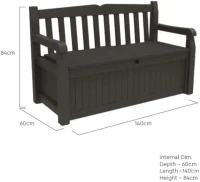 Keter Panchina Contenitore da Giardino Patio, 227L, Effetto Legno, Grafite, 132,7x61,2x89H cm(m-3)