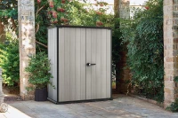 Keter Porta Attrezzi da Giardino High Store+, 1400L, Effetto Legno Spazzolato, Grigio, 140x73,6x170,4H cm(m-6)