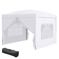 Outsunny Carpa Gazebo con Paredes Desmontables Ventanas Visibles Puerta con Cremallera Incluye Bolsa de Transporte Cuerdas y Piquetas 3x3 m Blanco(m-7)
