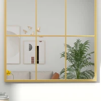 HOMCOM Wandspiegel, Vensterontwerp, Hal Spiegel, Metalen Frame, 91 x 60 cm, Goud(m-9)
