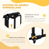 PawHut Lot de 2 barrières de sécurité animaux porte fermeture automatique système de double verrouillage sans perçage noir(m-4)
