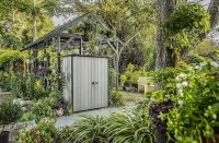 Keter Porta Attrezzi da Giardino High Store+, 1400L, Effetto Legno Spazzolato, Grigio, 140x73,6x170,4H cm(m-8)