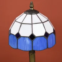HOMCOM Handmade Stained Glass Table Lamp, Antique Bedside Lamp for Bedroom, Living room, Home, Nightstand, Decorative Night Light, Blue(m-8)